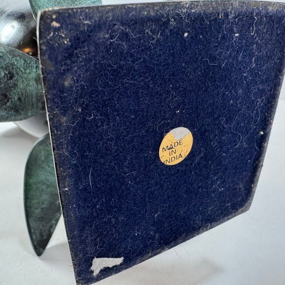 Tall Dark Finish Brass Fluted Vase w/ Brass Green Leaves 12.5" tall - Picture 8 of 10